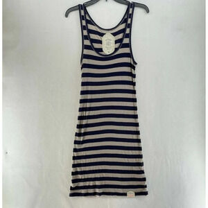 Superdry Bodycon Dress Women Sz L Blue Tan Orange Sewn Basics Striped Scoop Neck